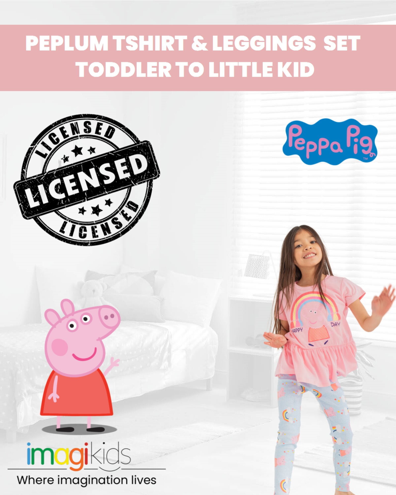 Peppa Pig Toddler Girls Peplum T-Shirt and Leggings Outfit Set Toddler to Little Kid