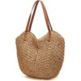 thumbnail image 2 of Bolso de mano de paja informal de verano, bolso de hombro tejido de gran capacidad para vocación de playa de verano Rojo Verde, 2 of 5