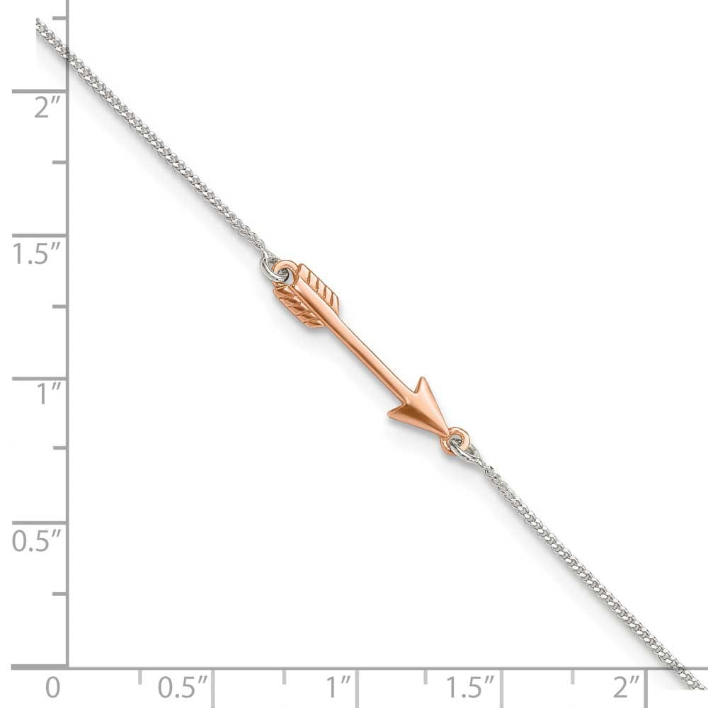 Sterling Silver Rose-tone Polished Arrow 9in Plus 1in Ext Anklet QQG4189-9