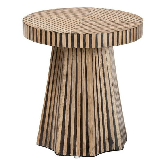 Pemberly Row Round Bamboo End Table in Natural and Dark Brown