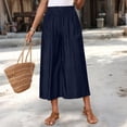 thumbnail image 2 of Women's Classic Loose Fit Wide Leg Culottes Trendy Elastic Waist Side Pocket Casual Summer Cropped Trousers Navy M, 2 of 9