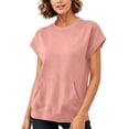 thumbnail image 5 of ibuvkizy Womens Hoodless Sweatshirts Cuffed Cap Sleeve Crew Neck Front Kangaroo Pocket Loose Fit Pullover Casual Athletic Workout Layering Tops Solid Colors for Yoga Running,L, 5 of 7