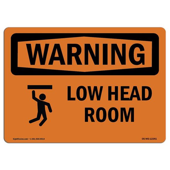 SignMission OS-WS-D-35-L-12241 OSHA Warning Sign - Low Head Room with Symbol