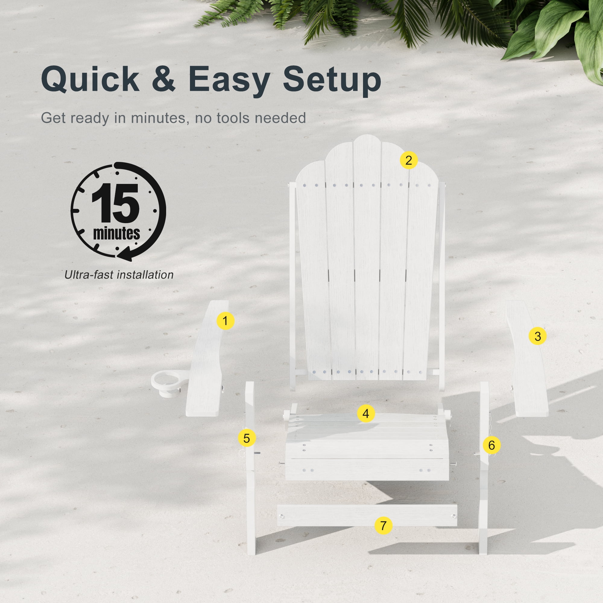 ACEGOSES Foldable Outdoor Adirondack Chair with Cup Holder, 3-Position Adjustable HDPE Plastic for Patio, Fire Pit, Deck, White