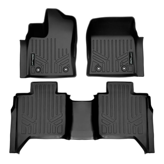 SMARTLINER Custom Fit Black 2 Row Floor Mat Liner Set Compatible With 2022-2023 Toyota Tundra CrewMax Cab with 2nd Row Underseat Storage