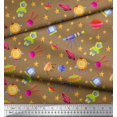 thumbnail image 2 of Soimoi Modal Satin Fabric Spaceship,Star & Telescope Cartoon Print Fabric by Yard 42 Inch Wide, 2 of 3