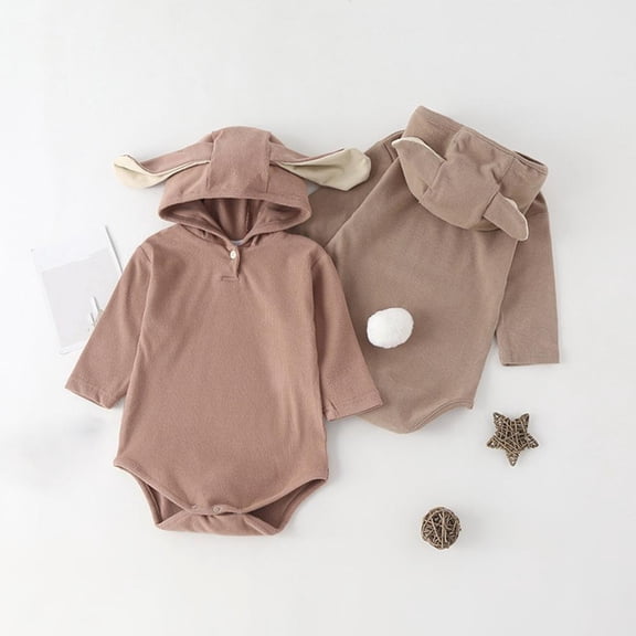 Mgmyaa Baby Boys Girls Hooded Romper with Cute Rabbit Ears Long Sleeve Winter Warm Jumpsuit Outfit for 3-24 Months
