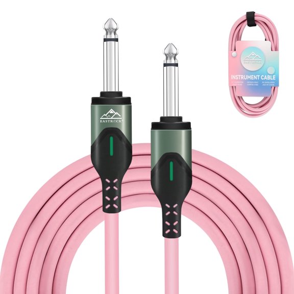 EASTROCK 10-Feet Guitar Cable, 1/4" TS Instrument Cable with Anti-Kink Design, Dual Straight Connectors for Electric Guitar, Bass, Keyboard, Amp (Pink)