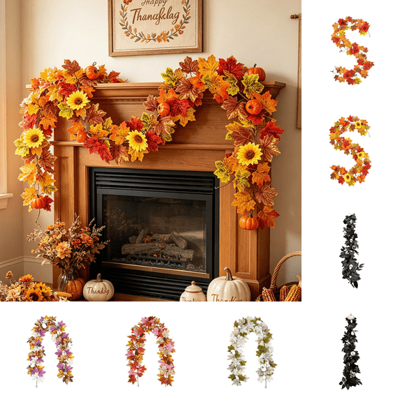 CuiLiyq Artificial Maple Leaf Fall Garland, Fireplace Hanging Arrangement, Thanksgiving Farmhouse Entryway Decor, Autumn Living Room Wall Drape
