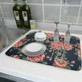 thumbnail image 6 of Peony Floral Dish Drying Mat 18x24 In Gold Pink Rose Navy Blue Reversible Kitchen Microfiber Mat Large Heat Resistant Absorbent Machine Washable Quick Dry Dish Drainer Pad for Kitchen Counter, 6 of 6