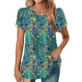 thumbnail image 2 of HAPIMO Women' Plus Size Crew Neck Tees Flowy Casual Loose Flower Print Tops Fashion Clothes Elegant Pleated Blouses Summer Tops for Women Dressy Tunic Multicolor XXL, 2 of 6