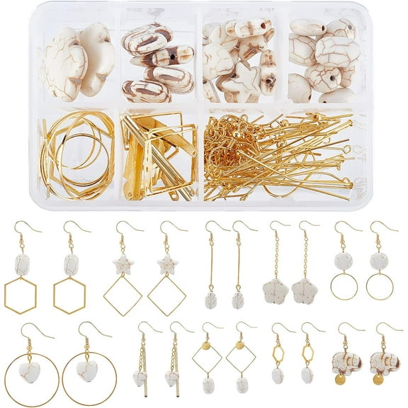 1box Earring Making Kits Including Mixed Shapes Synthetical Turquoise Alloy Linking Rings & Pendants Brass Linking Rings & Cable Chains & Earring Hooks Iron Pins White