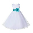 thumbnail image 3 of Ekidsbridal White Tiffany Blue Tulle Rattail Edge Flower Girl Dress Christening Formal Evening Gown for Photoshoots 829T S, 3 of 3
