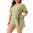 thumbnail image 2 of DARING DIVA Women's Plus Short Sleeve Ruffle Front Tie Short Jumpsuits 2X Grass Green, 2 of 6