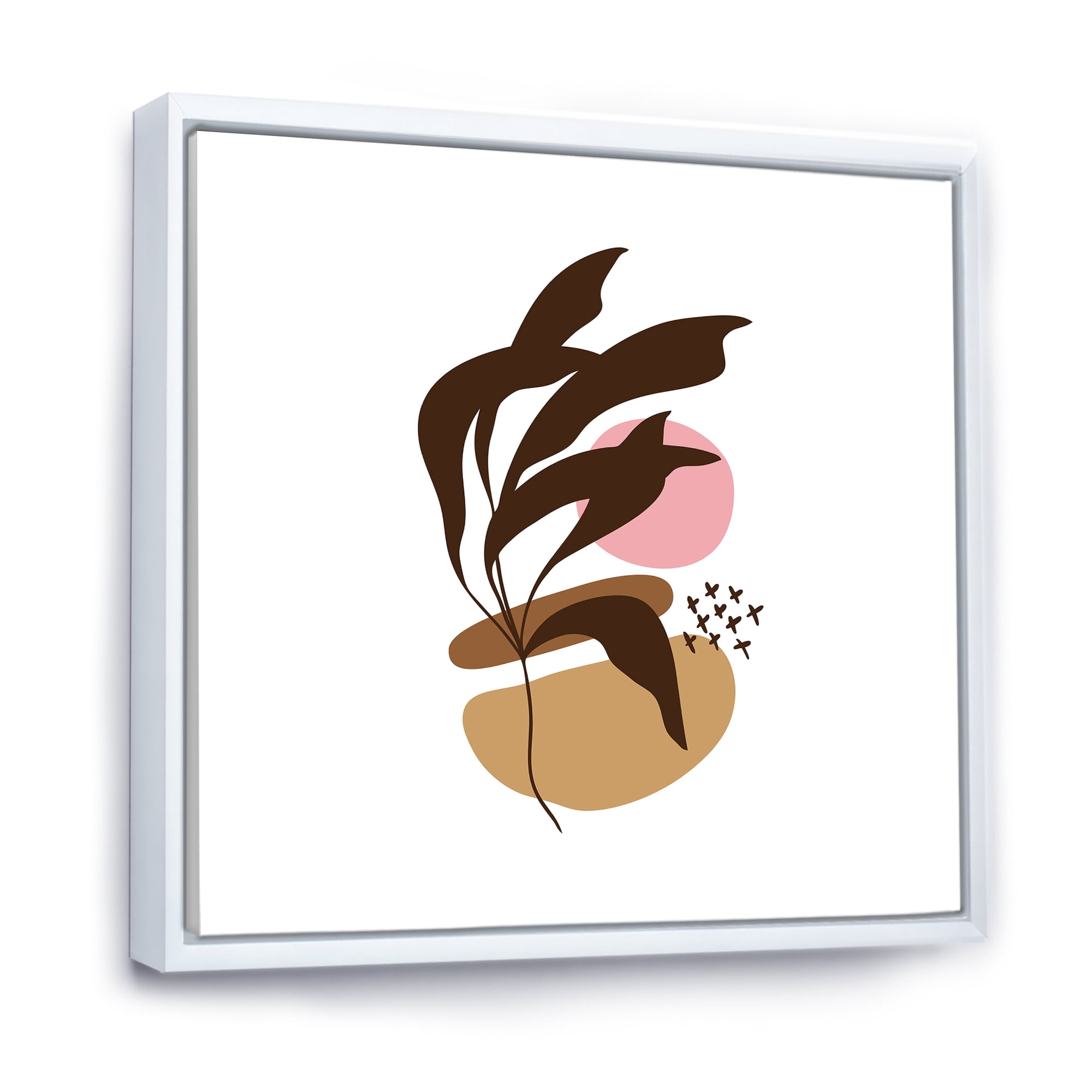 Designart 'Abstract Plants With Elementary Shapes' Modern Framed Canvas Wall Art Print