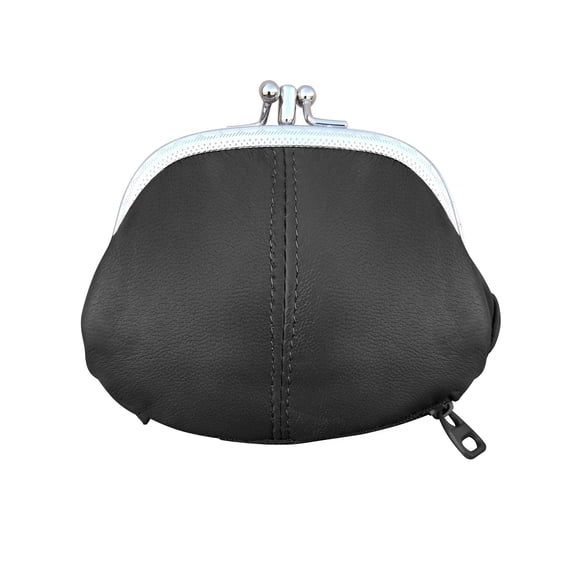 Womens Leather Kiss Lock Coin purse by Improving Lifestyles (BLACK)