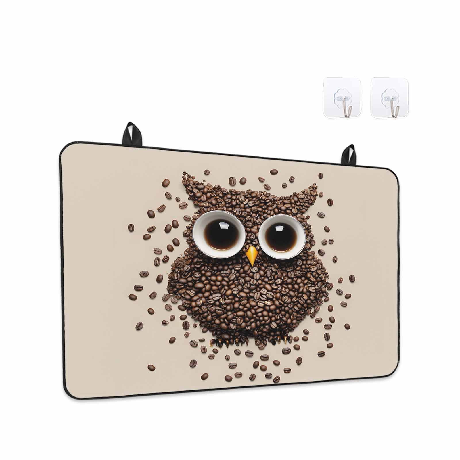 Coffee Owl Stove Top Cover for Electric Stove, Heat-proof & Non Slip Glass Top Stove Cover Protector, Cute Bird Big Eyes Animals Brown Beans Kitchen Flat Cooktop Rubber Mat 24x21 Inches