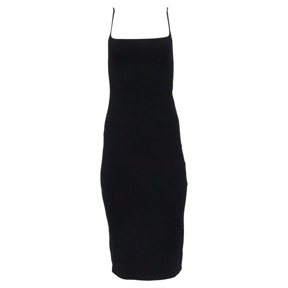 Pre-Owned Reformation Jeans Fitted Midi Dress in Black Lyocell