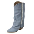 thumbnail image 1 of B91xZ Women's Mid-Calf Winter Snow Boots Chunky Heel Pointed Toe Slouch Riding Boots,Light Blue 7, 1 of 4