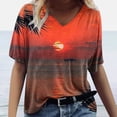thumbnail image 2 of ZQGJB Hawaiian Shirts for Women Trendy Summer Tropical Palm Tree Graphic Short Sleeev Casual V Neck Tee Shirt Top Loose Baggy Tshirt Blouse Z03-Orange XXL, 2 of 5