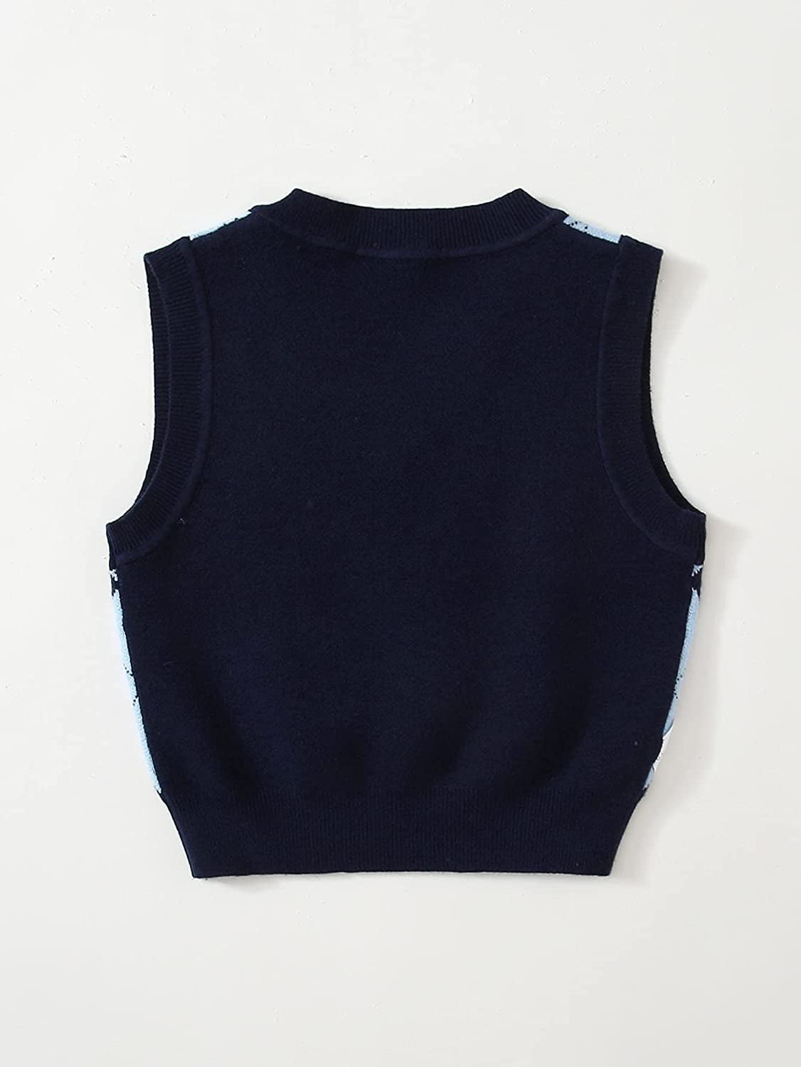 Milumia Girl's Casual Argyle Plaid Sweater Vest Round Neck Sleeveless Crop Top 