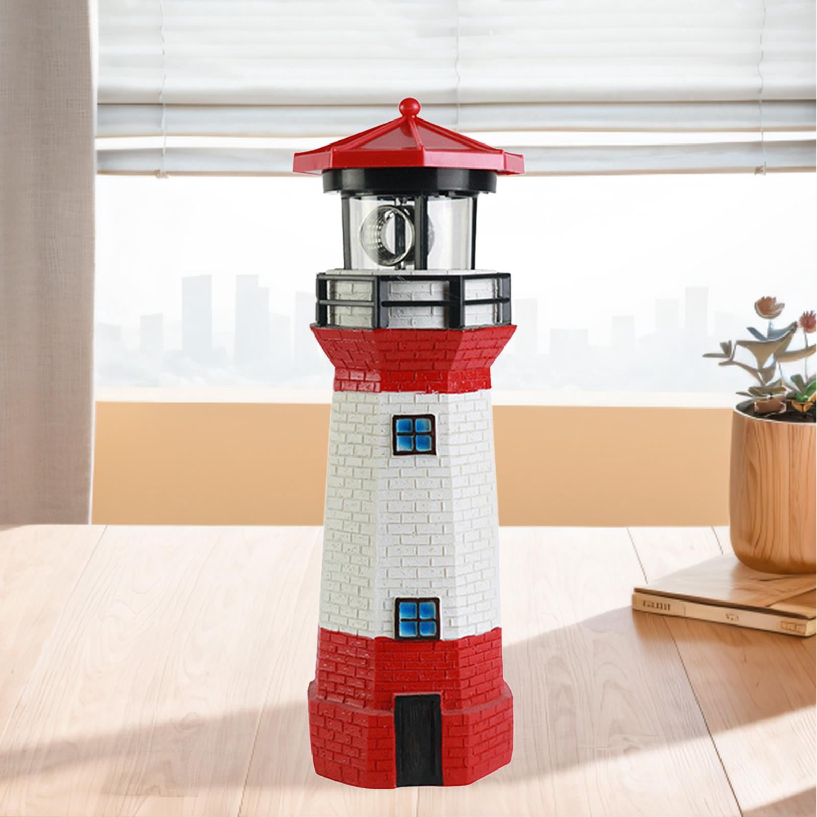 figatia Solar Lighthouse Garden Statue Solar LED Lamp with Rotating Lamp Lighthouse Sculpture Figurine for Backyard Yard Outdoor Lawn Red