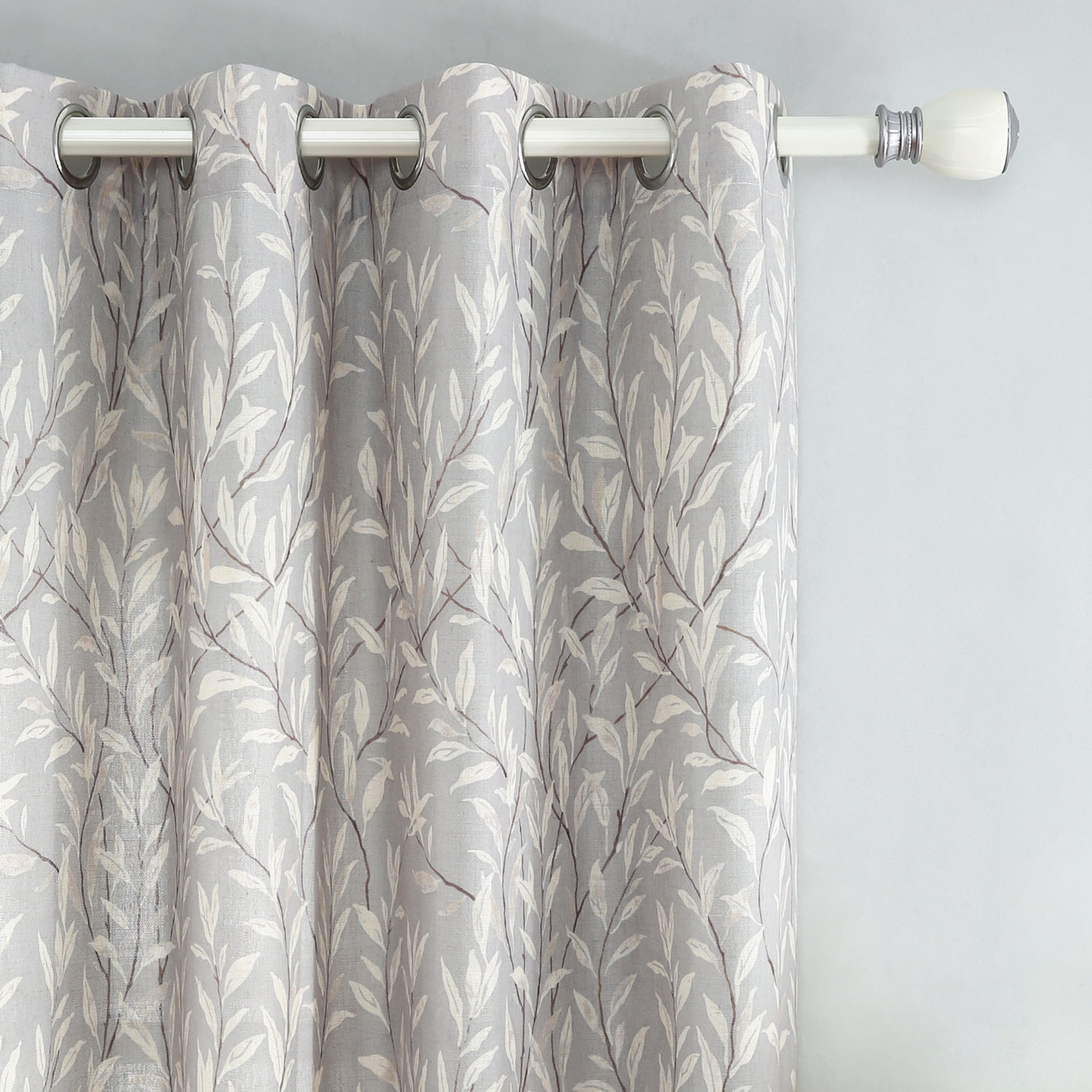 VOGOL Leaves Printed Decorative Farmhouse Window Treatments, Light Filtering Draperies for Bedroom Home Office, W52"xL96", One Panel, Grey