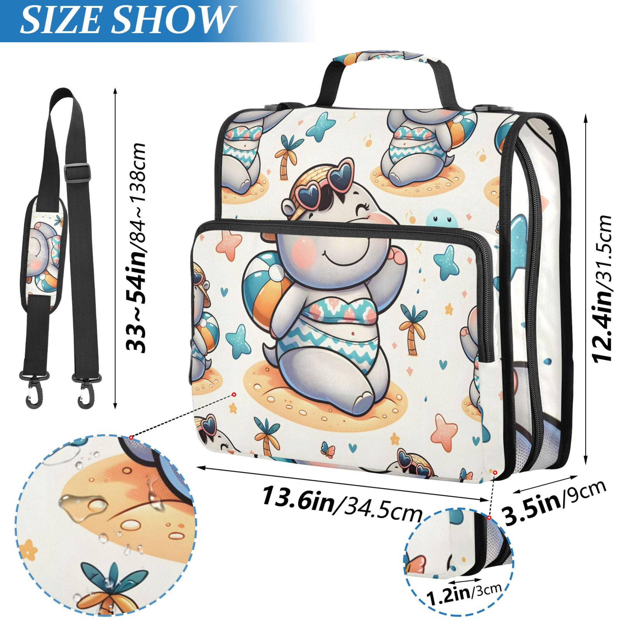 ALAZA Zipper Binder Cute Hippo on Beach 3 Ring Trapper Keeper File Folder Organizer Bag