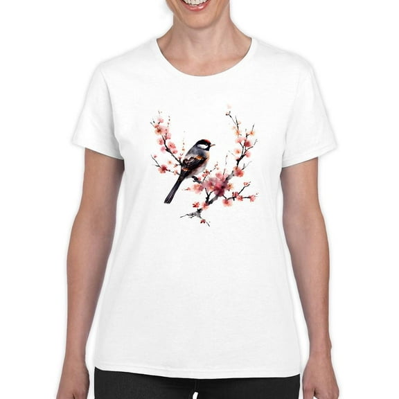 Cute Bird On Spring T-Shirt Womens -Smartprints Designs, Female Regular Fit