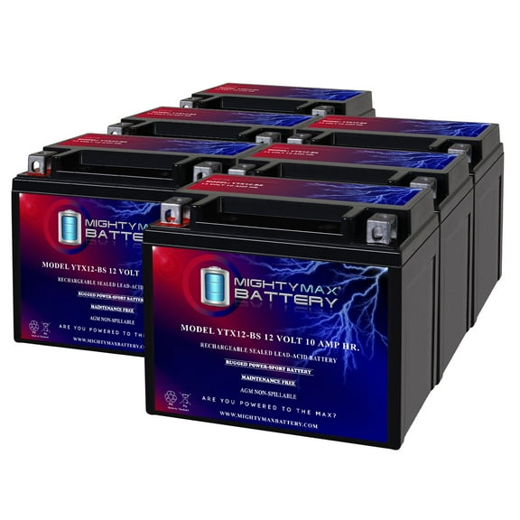 YTX12-BS 12V 10Ah Replacement Battery compatible with Honda CB1000 94-95 - 6 Pack