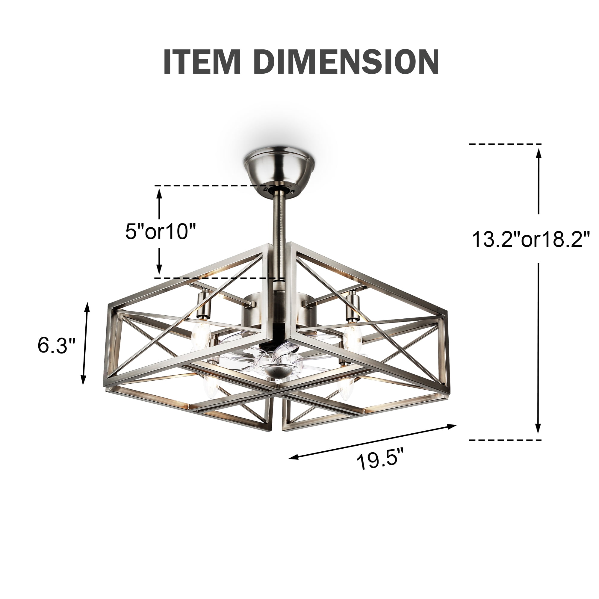 Cusp Barn 20'' Brushed Nickel Ceiling Fan with Lights, Modern Caged Chandelier Flush Mount Ceiling Fan for Bedroom Kitchen