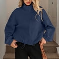 thumbnail image 6 of WTOBBY Women's Fashion Solid Color Baseball Jacket with Long Sleeve, High Neck, Drawstring Hem, and Pockets,Navy XL, 6 of 7