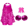 thumbnail image 2 of TiaoBug Kids Girls Cheer Dance Performance Costume Shiny Sequins Halter Ballet Dance Leotard Dress Rose 10, 2 of 5