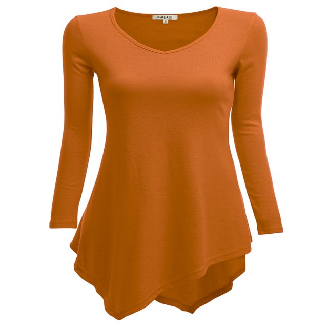 CHOK Robe Tunique à Manches Longues Col en V Mouchoir Longue Tunique T-Shirt pour Femmes