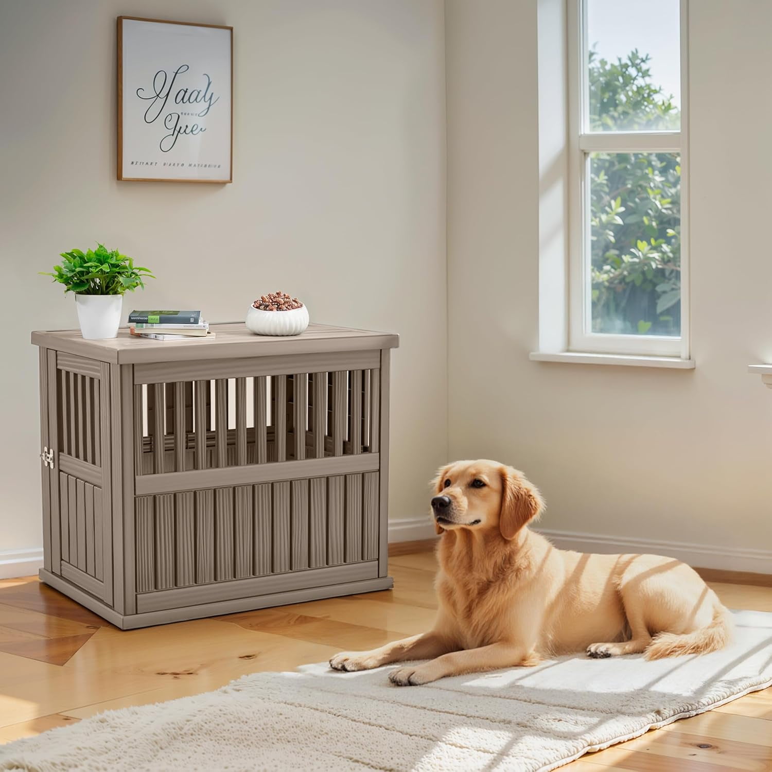 Dog Crate Furniture End Table Night Stand Furniture with Lockable Latch for Small to Large Dogs Side End Table, Modern Dogs Kennel Indoor