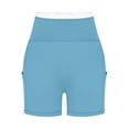 thumbnail image 5 of Women's High Waisted Biker Shorts Tummy Control Athletic Shorts with Phone Pockets Stretchy Workout Pants for Yoga Running Pilates Light Blue S, 5 of 7