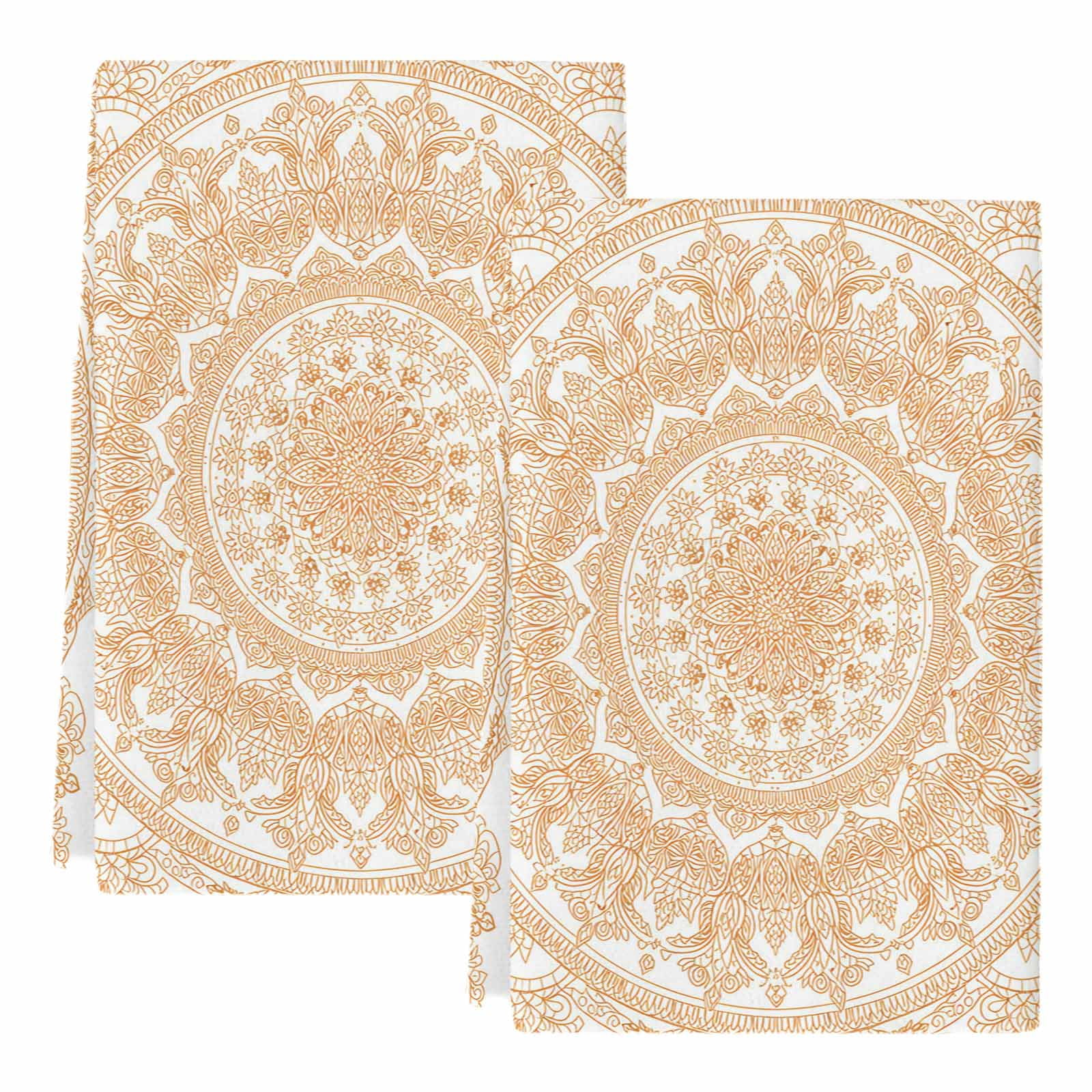 Boho Geometric Kitchen Towels Set of 2, Ethnic Bohemian Farmhouse Art Motifs Absorbent Dish Towels for Kitchen, Microfiber Hand Towel, Quick Drying Tea Towel for Cleaning Decorative Dishcloths