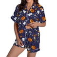 thumbnail image 4 of Women Halloween 2 Piece Pajama Sets, Button Down Short Sleeve Sleepwear, Ghost Pumpkin Print Shirts and Shorts, 4 of 4