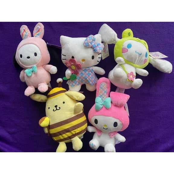 Sanrio Hello Kitty and Friends Easter Flower Collection Plush, Set of 5, Hello Kitty, My Melody, Cinnamoroll, Pompompurin, Pochacco.