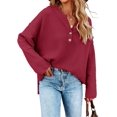 thumbnail image 1 of HSHDLDF Women's Oversized Sweaters Batwing Long Sleeve Loose V Neck Button Henley Tops Pullover Knit Jumper, 1 of 5