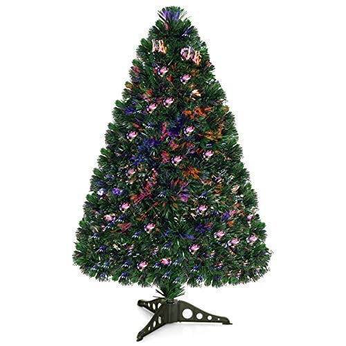 Árbol de Navidad Goplus de fibra óptica preiluminado de 90 cm con soporte de metal