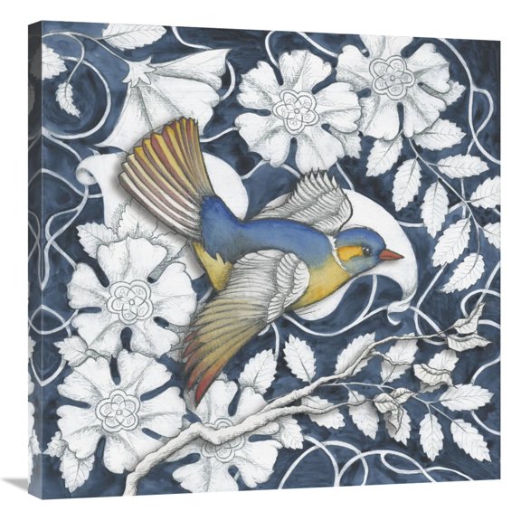 Global Gallery's 'Arts and Crafts Bird Indigo III' by Elyse DeNeige Stretched Canvas Wall Art