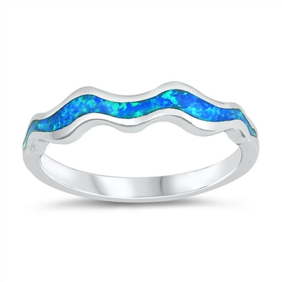 Blue Simulated Opal Wavy Band Ring Sterling Silver Size 9