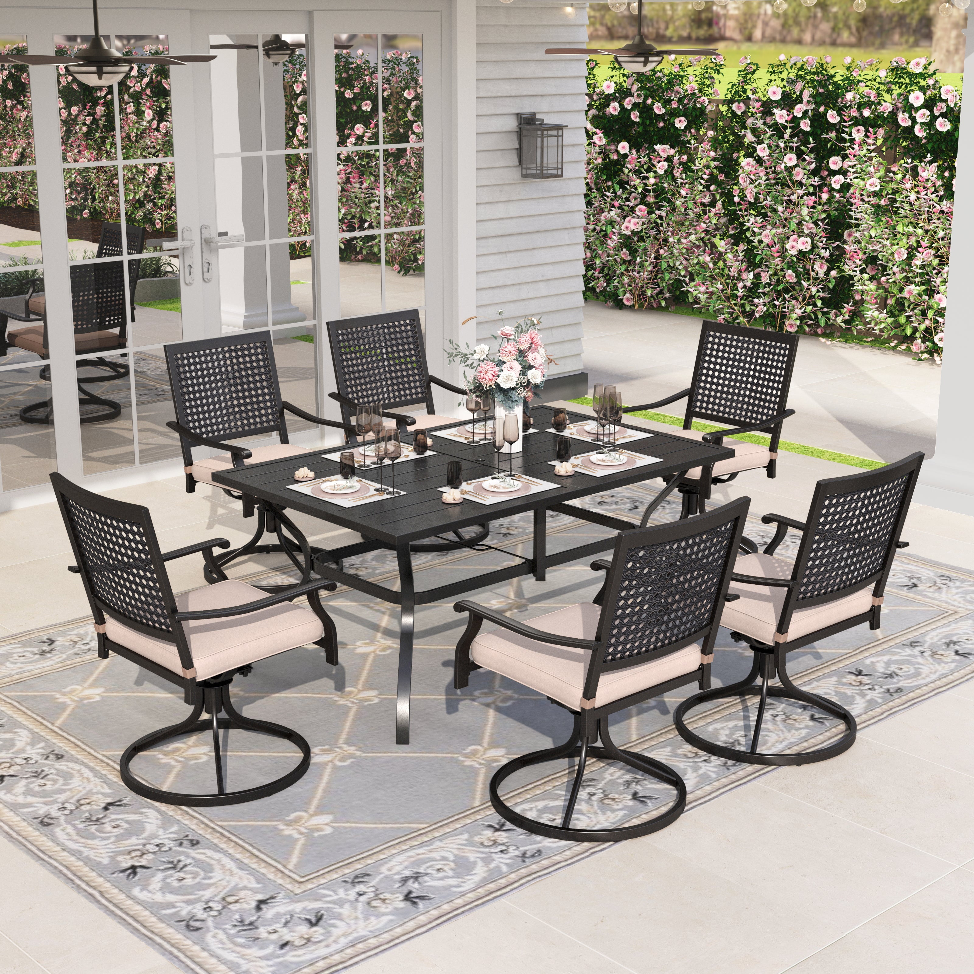 Sophia & William 7 Piece Outdoor Patio Dining Set 6 Patio Dining Swivel ...