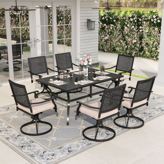 Sophia & William 7 Piece Outdoor Patio Dining Set 6 Patio Dining Swivel Chairs and 60" * 38" Metal Dining Table for 6 person