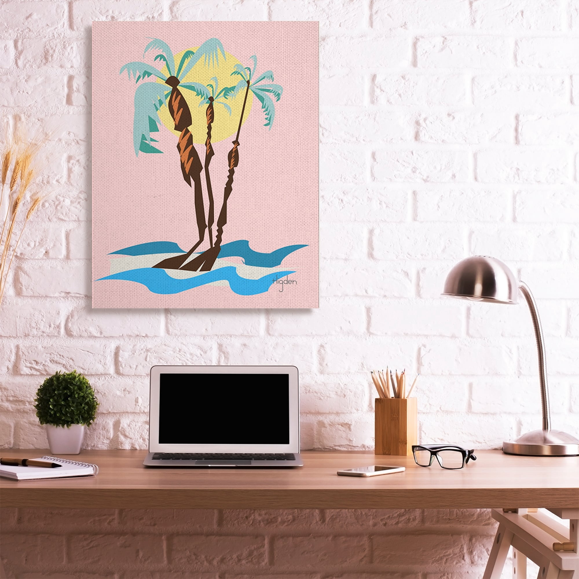 Stupell Industries Tropical Palm Tree Trio Pink Sunny Sky Canvas Wall Art by Mark Higden
