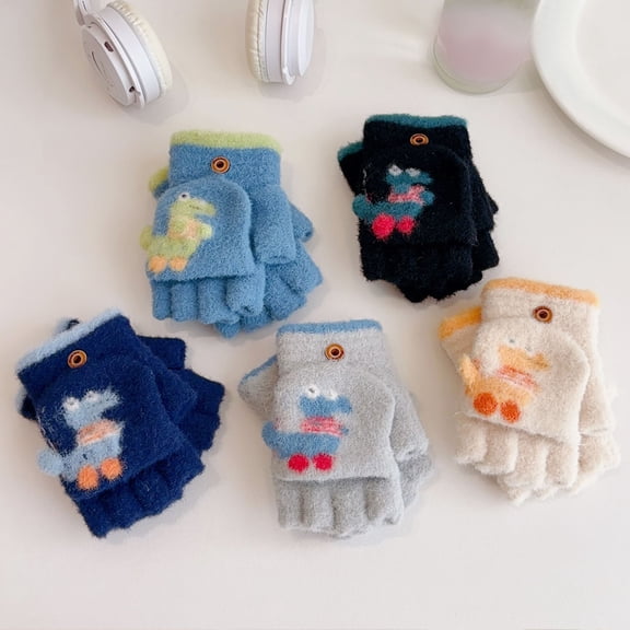 NAISIBABY Boys Knitted Gloves (4-8T), Soft Thermal Stretchy Open-Finger Winter Outdoor Snow School Cycling Mittens Gray