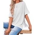 thumbnail image 4 of Womens Oversized T Shirts Summer Casual Loose Fit Striped Knit Batwing Sleeves Tunic Tops, 4 of 6