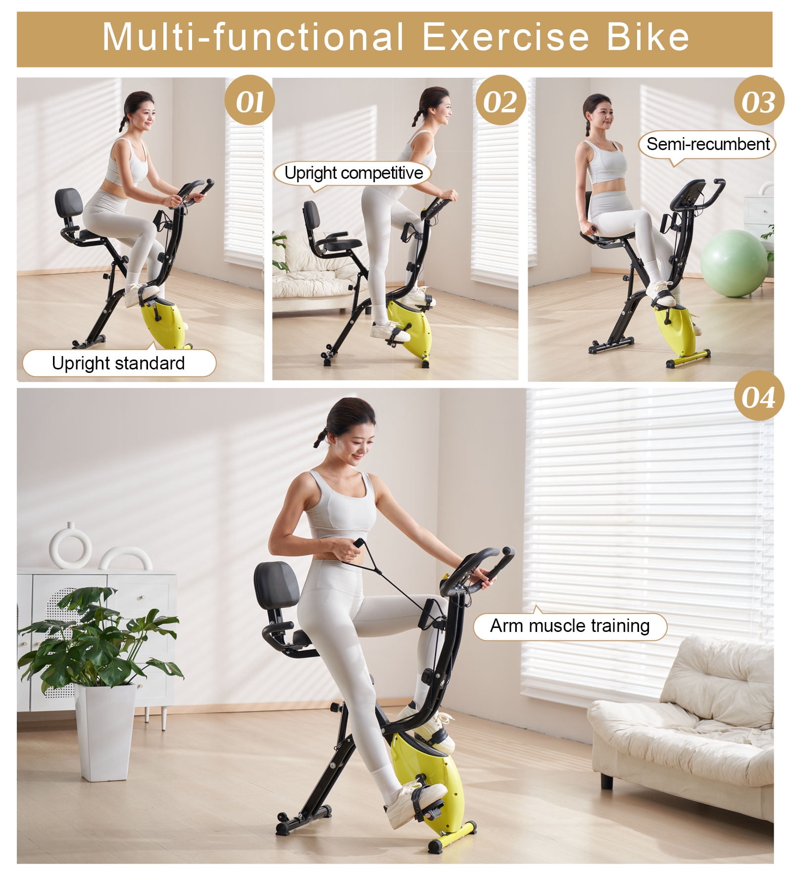YR Folding Exercise Bike 8 Levels Magnetic Resistance Fitness Equipment with LCD Display