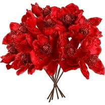 5Pcs 10inch Christmas Glitter Flowers Christmas Tree Ornaments Artificial Poinsettia Flower Stems Floral Picks for Xmas Wedding DIY Crafts Wreath Party Floral Decorations